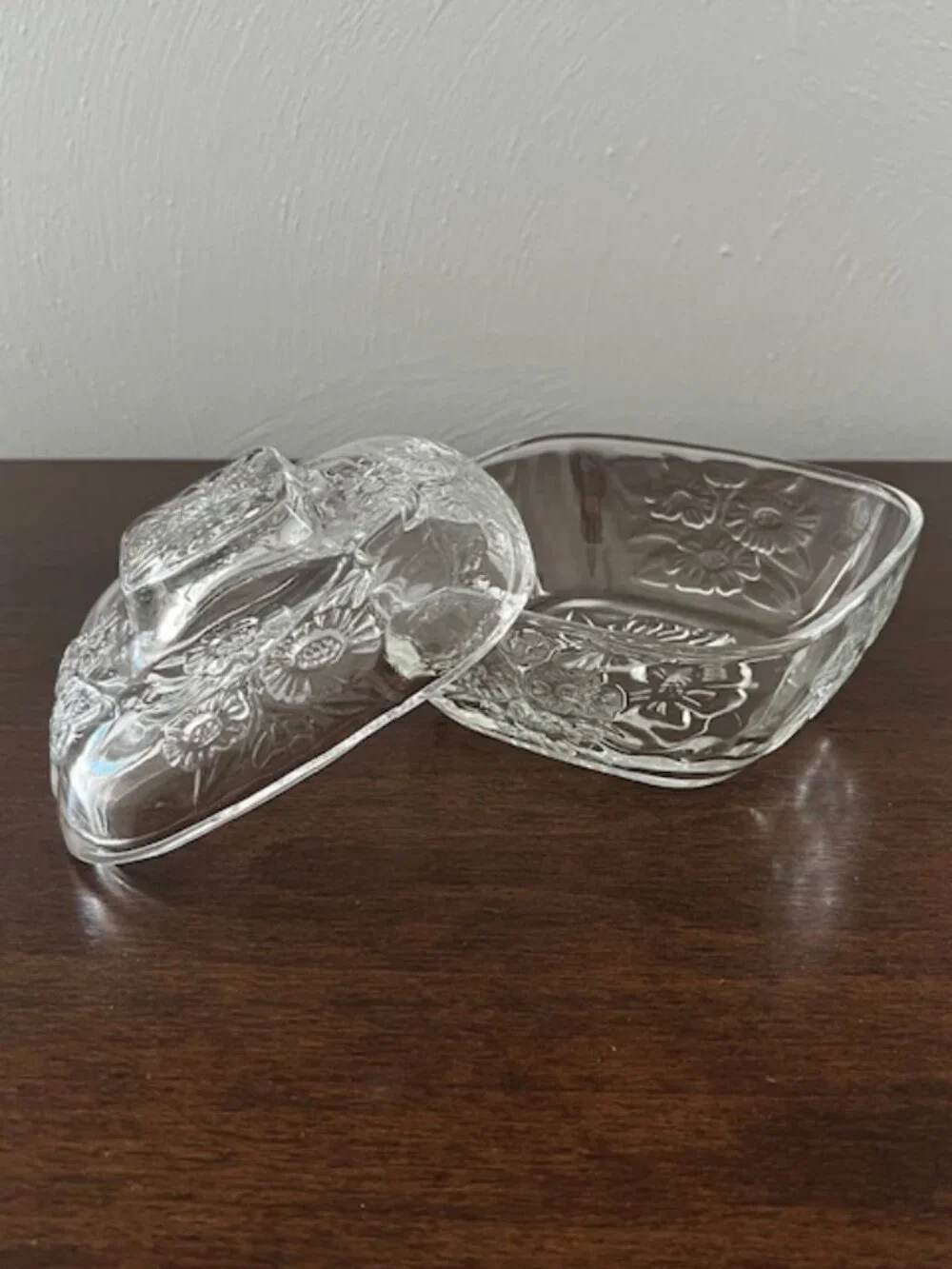 Clear Glass Refrigerator Dish Lid Covered Floral Indonesia